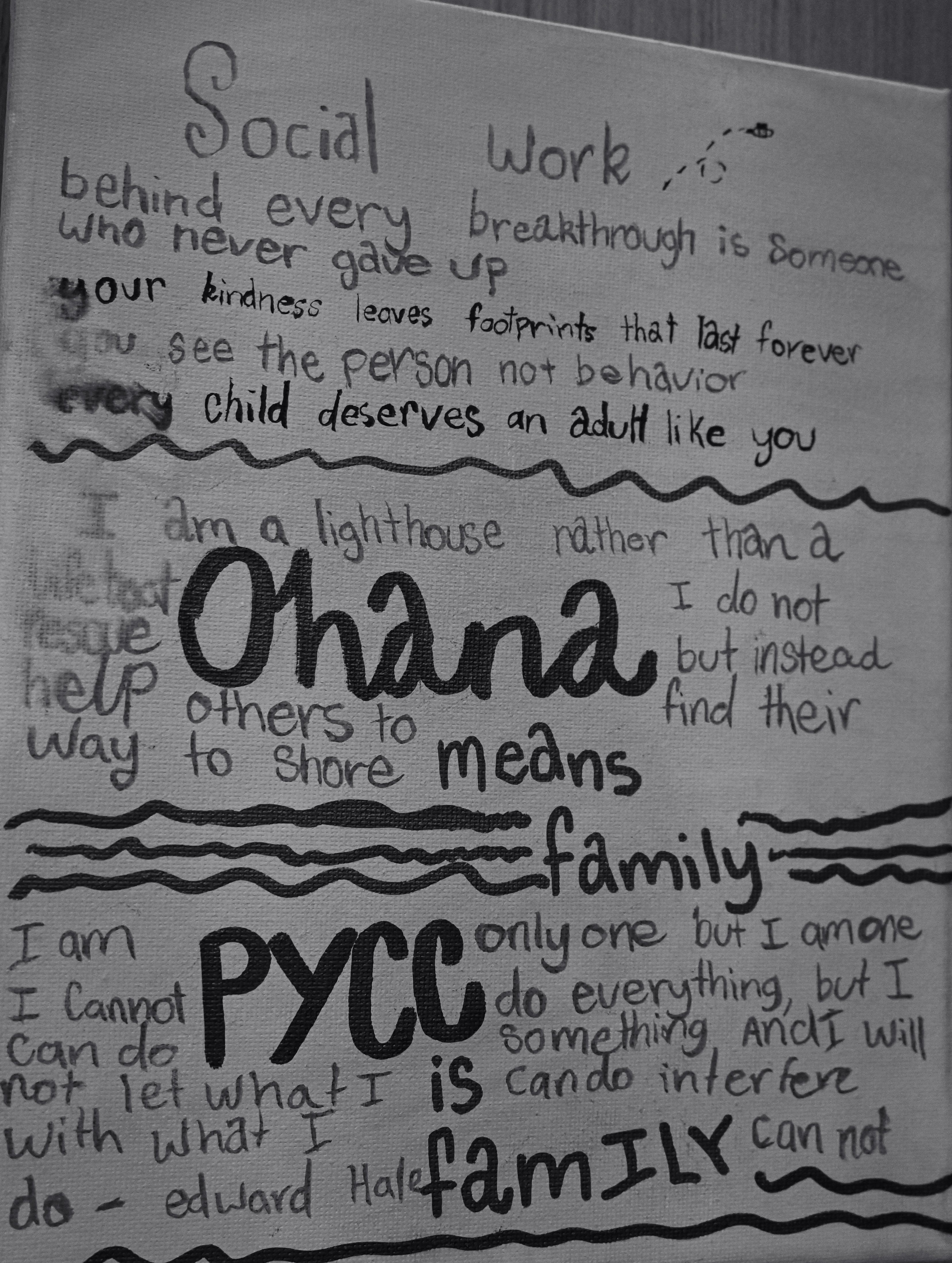 Handwritten values artwork at Progressive Youth Care