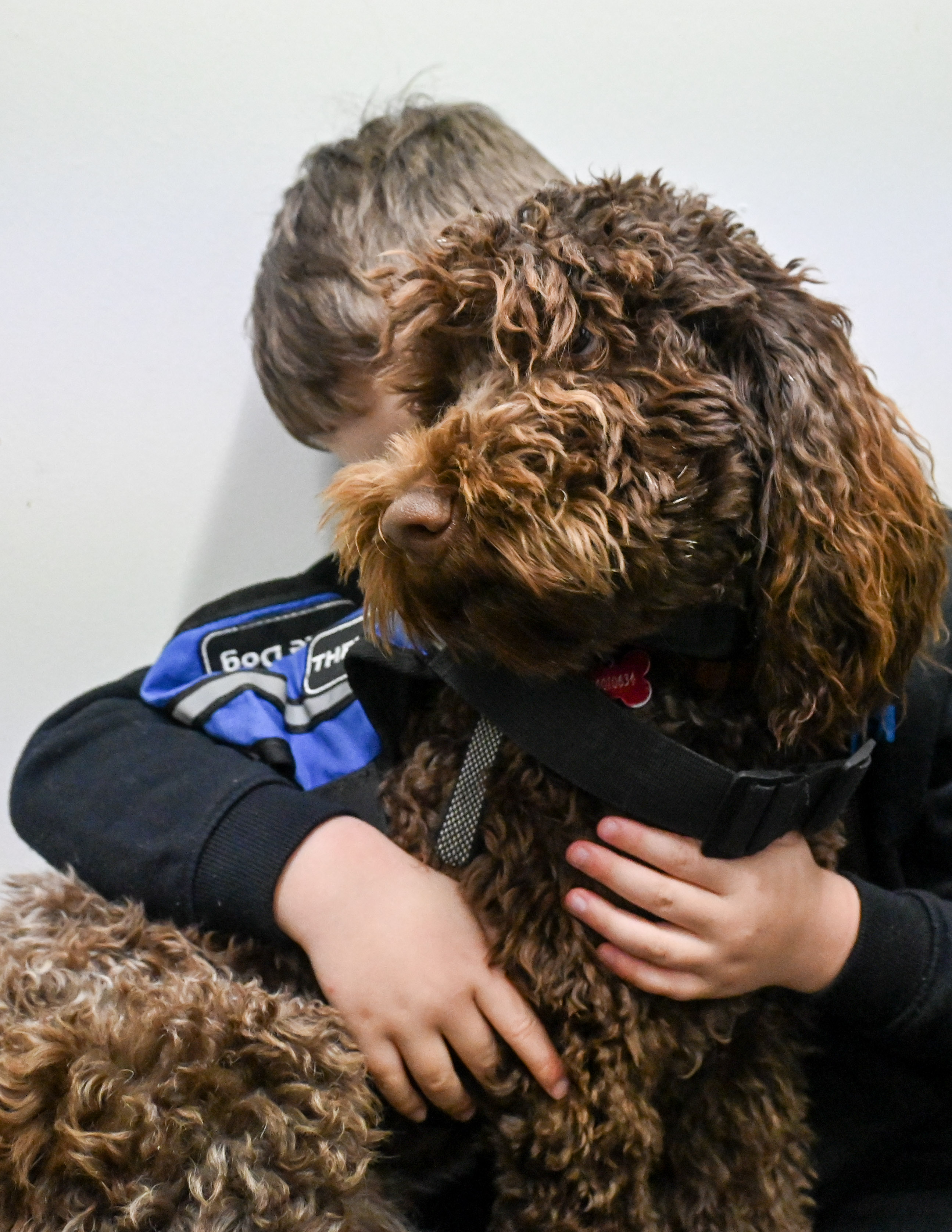 A young person connecting with a PAWS therapy dog